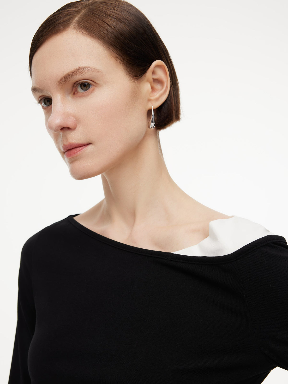 Boat Neck Asymmetrical Hem Women Color Block Knit Top