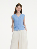100% Cotton Textured Women Knit Vest With Detachable Knit Flower