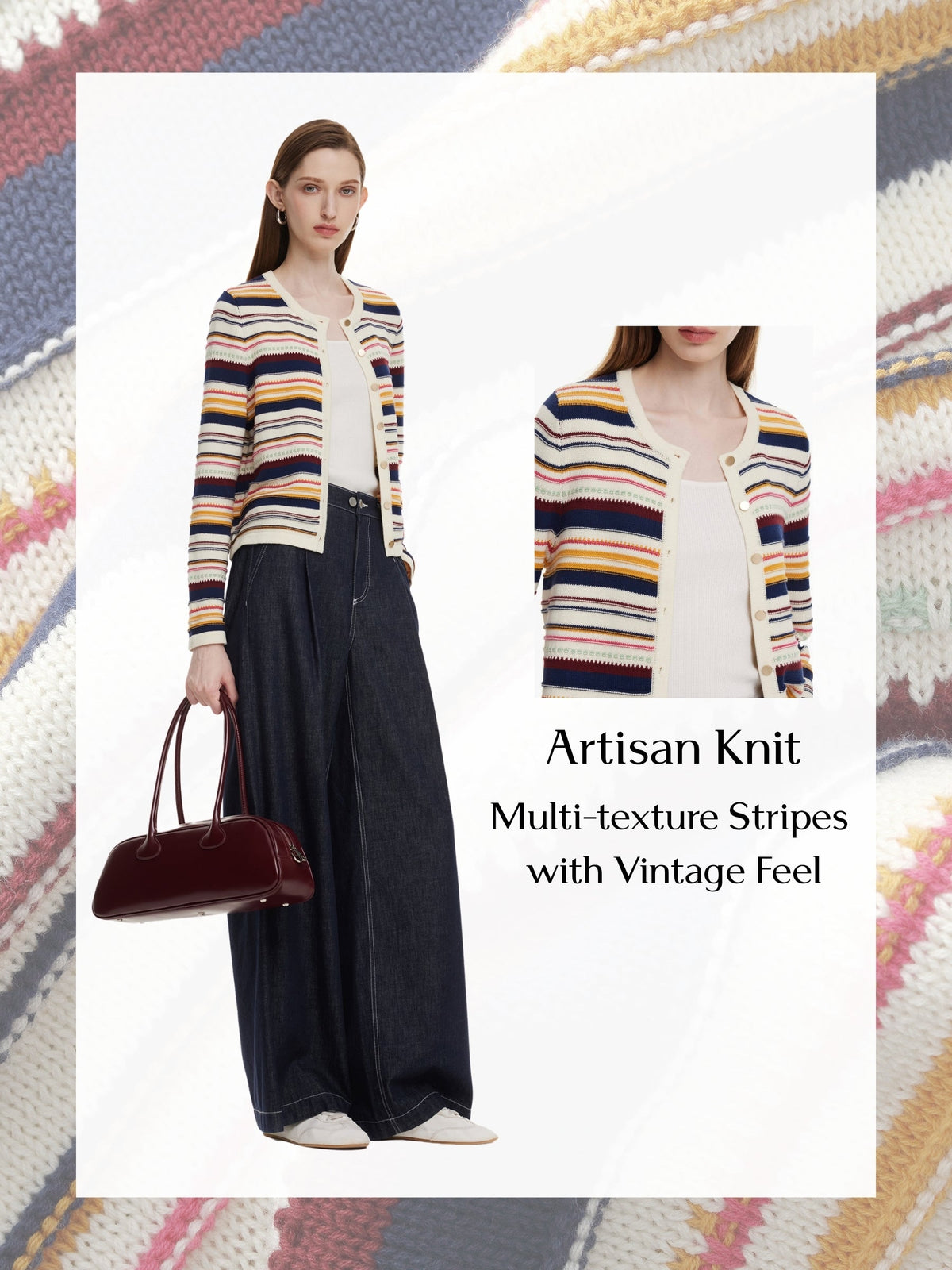 100% Cotton Multicolored Stripe Women Cardigan