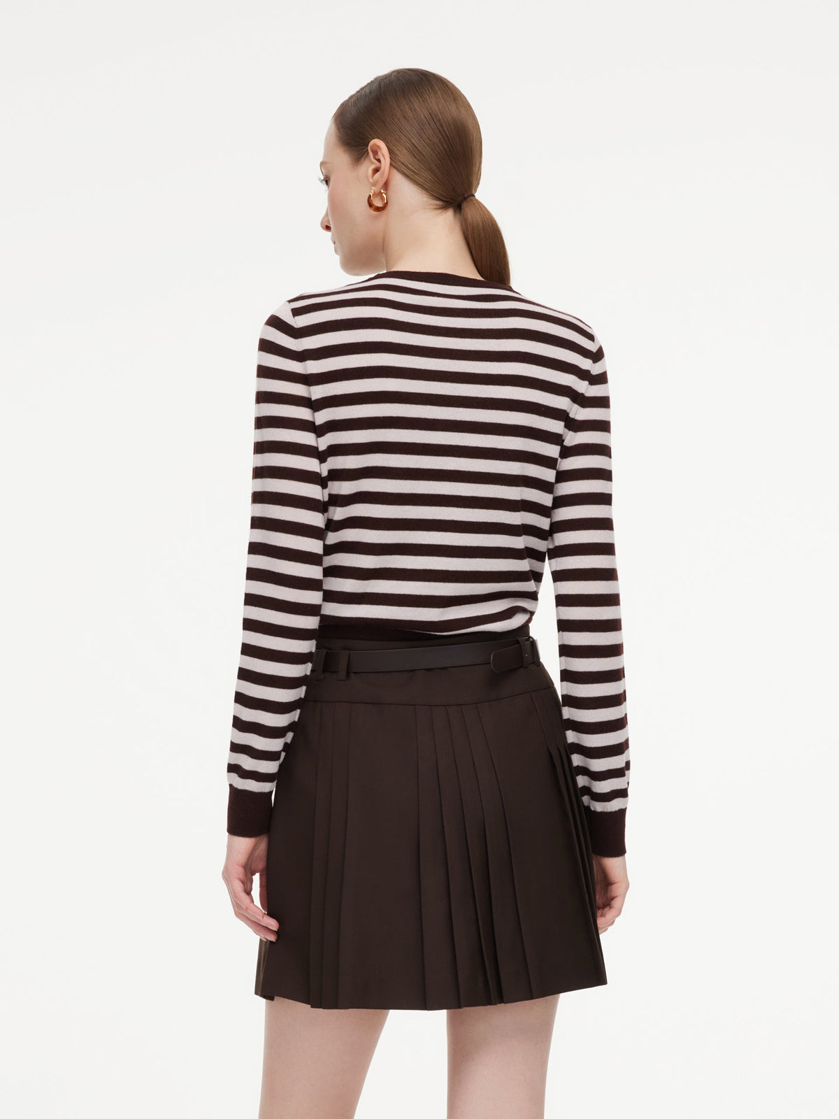Wool Blend Stripe Women Knit Top With Detachable Sailor Collar