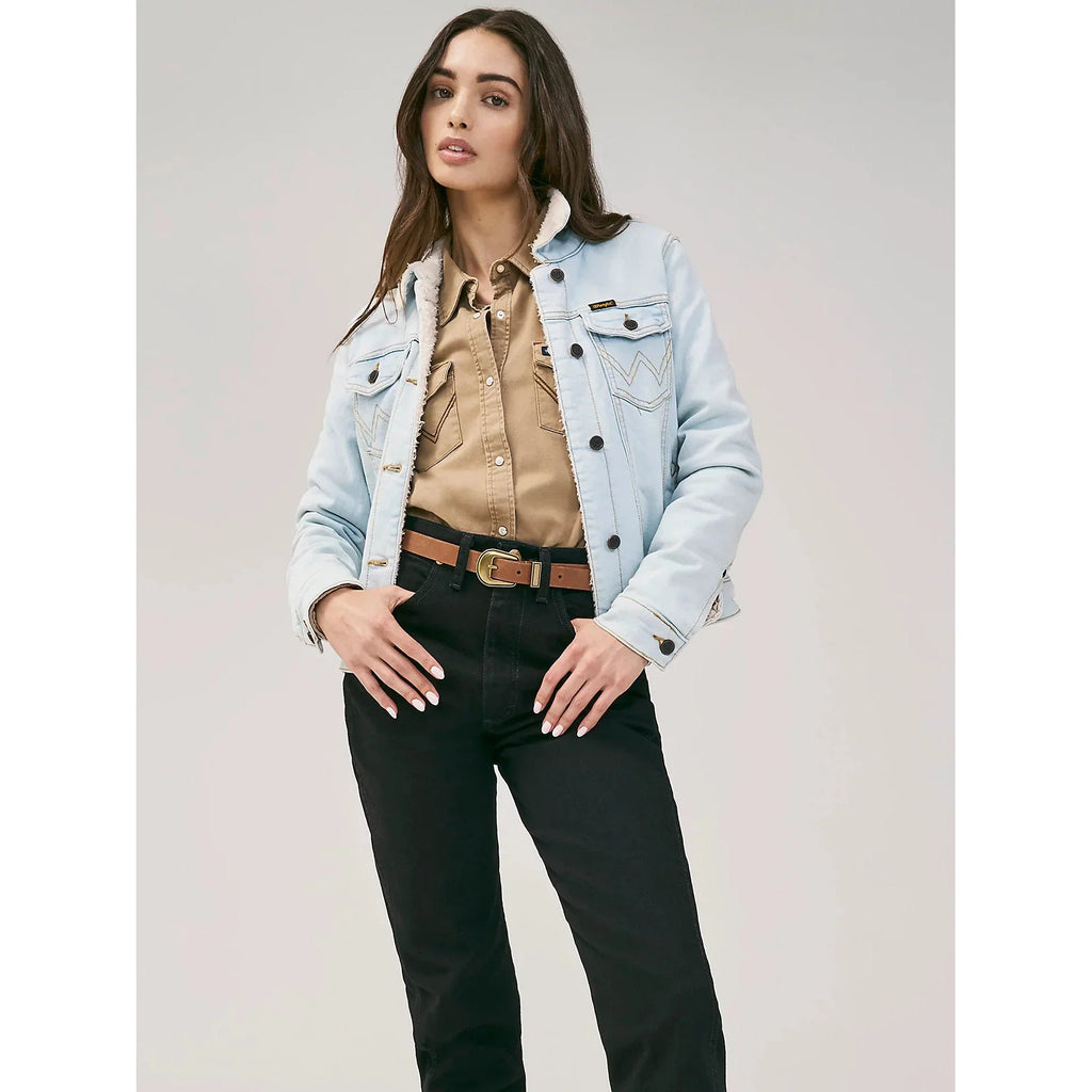 Wrangler Women's Retro Sherpa Lined Western Denim Jacket - Bleached Denim