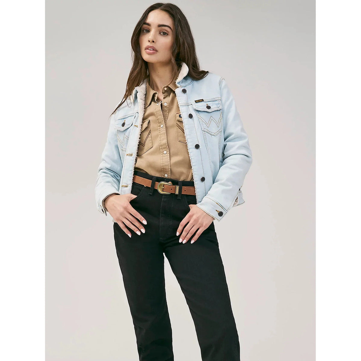 Wrangler Women's Retro Sherpa Lined Western Denim Jacket - Bleached Denim