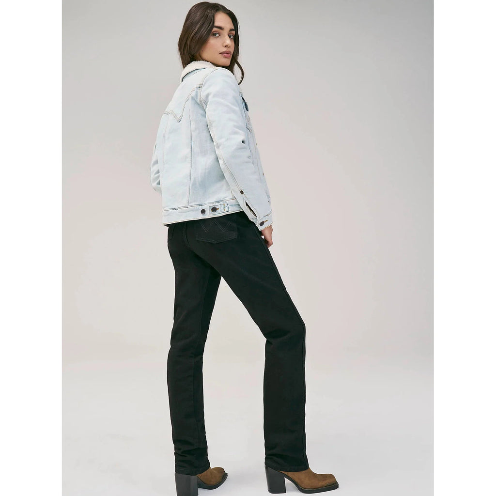 Wrangler Women's Retro Sherpa Lined Western Denim Jacket - Bleached Denim