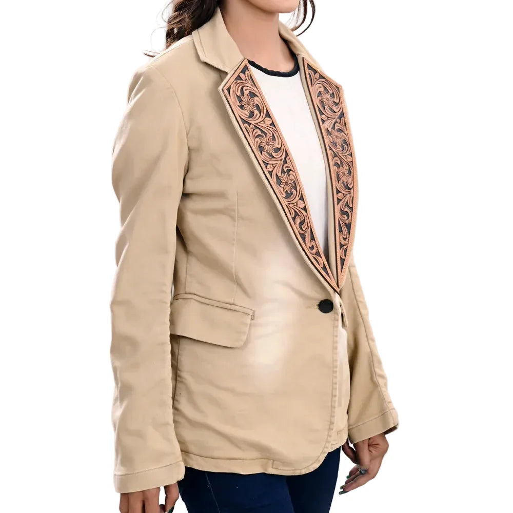American Darling Women's Blazer w/Leather Lapels - Cream