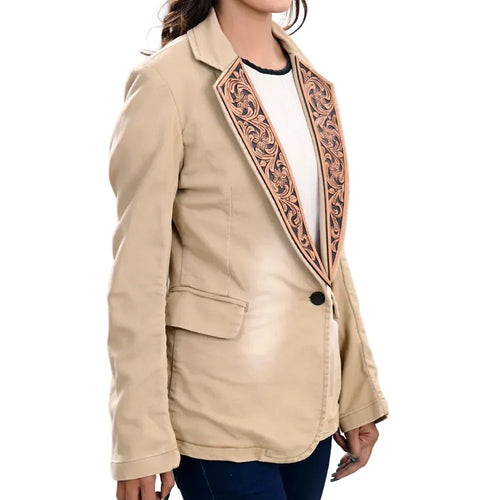 American Darling Women's Blazer w/Leather Lapels - Cream