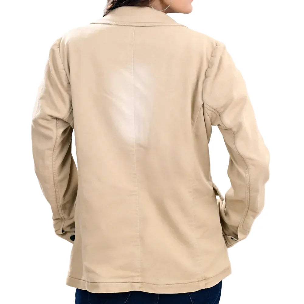 American Darling Women's Blazer w/Leather Lapels - Cream