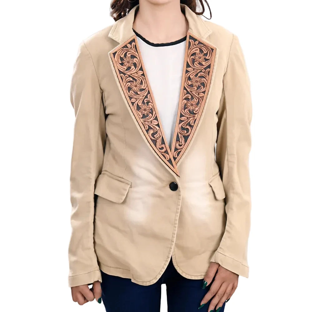 American Darling Women's Blazer w/Leather Lapels - Cream