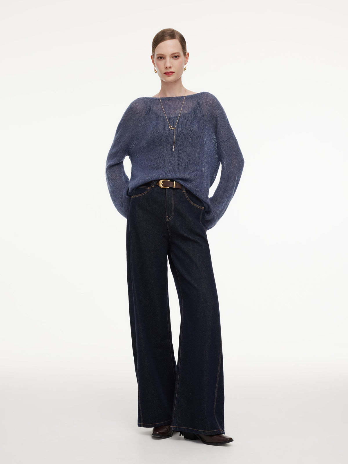 Cashmere Mulberry Silk Blend Boat Neck Women Knit Top