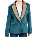 American Darling Women's Blazer w/Leather Lapels - Tan w/Turquoise Inlay