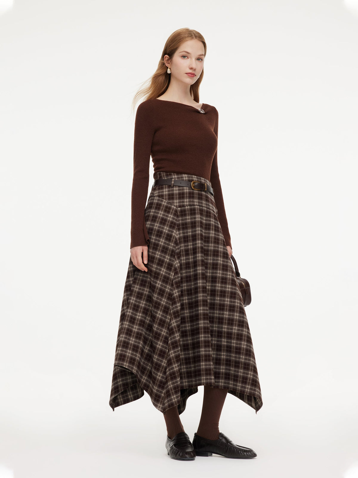 Wool Blend Boat Neck Women Knit Top With GO Letter Clip