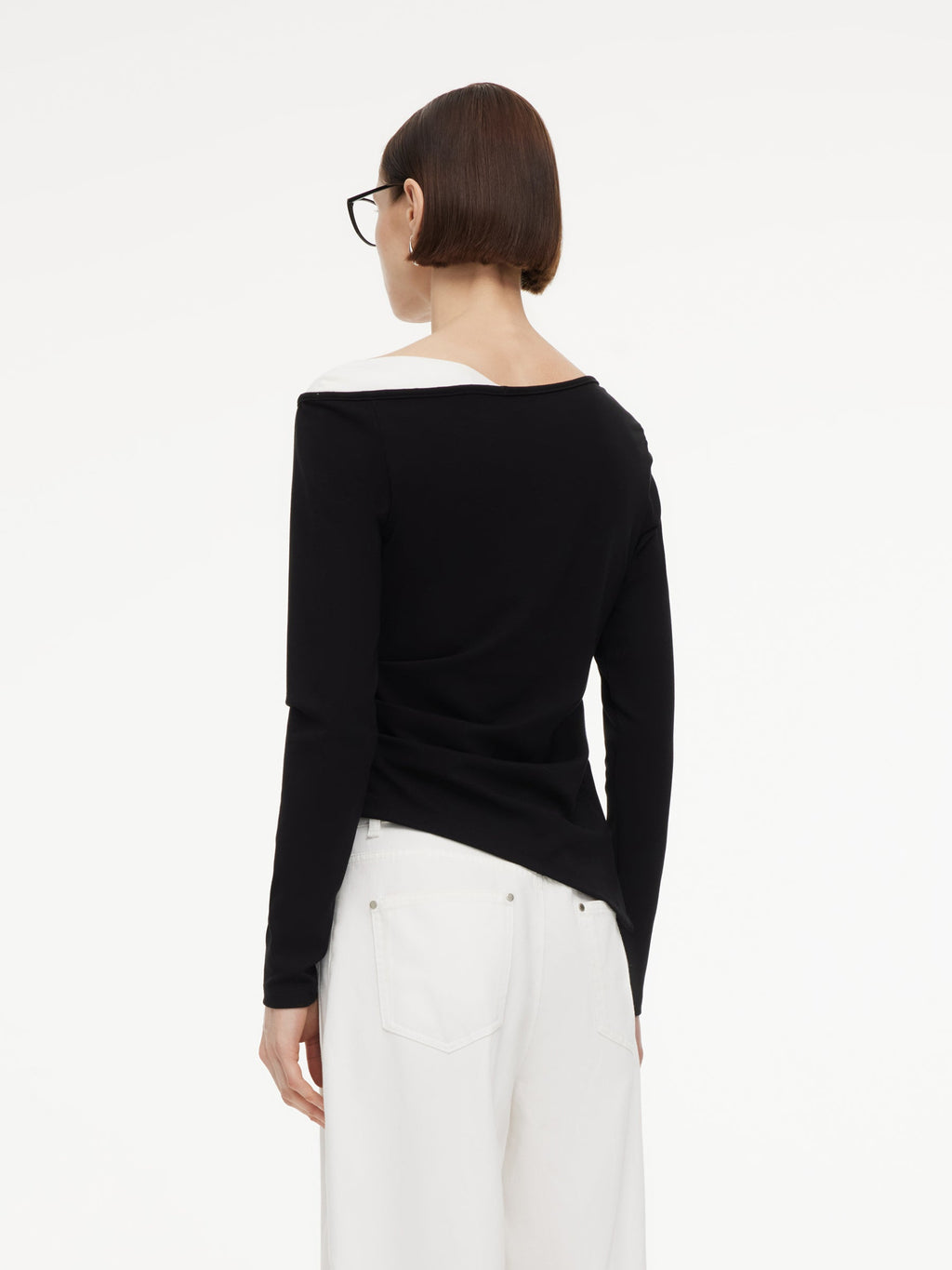 Boat Neck Asymmetrical Hem Women Color Block Knit Top