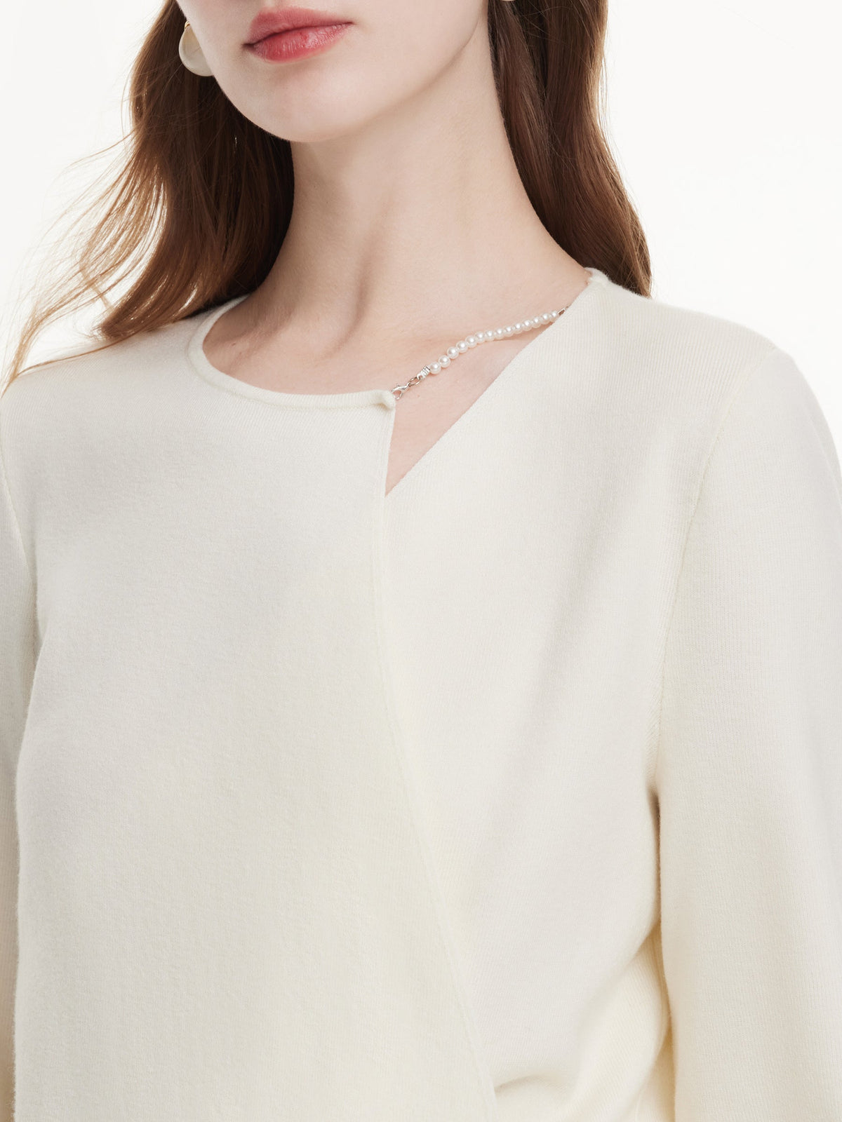 Lyocell Wool Blend Asymmetrical Neck Women Knit Top