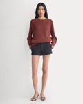 Wide-Neck Crew Sweater in Tape Yarn | Henna Red
