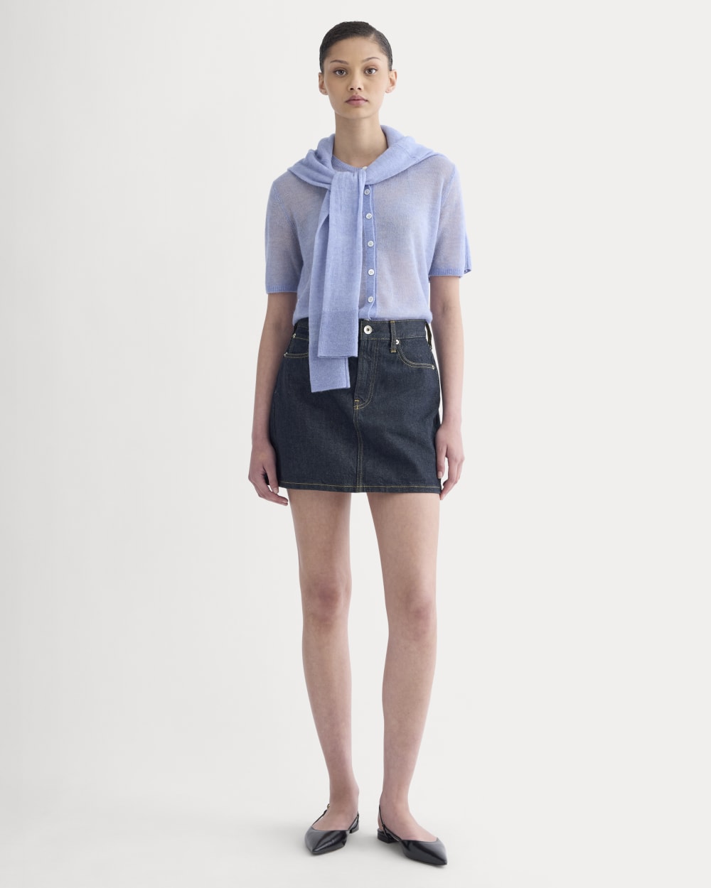 The Air Alpaca? Short-Sleeve Cardigan | Soft Blue