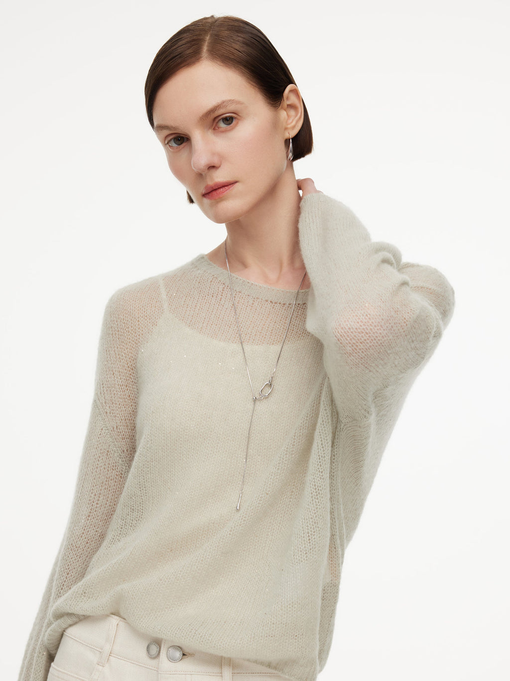Cashmere Mulberry Silk Blend Boat Neck Women Knit Top