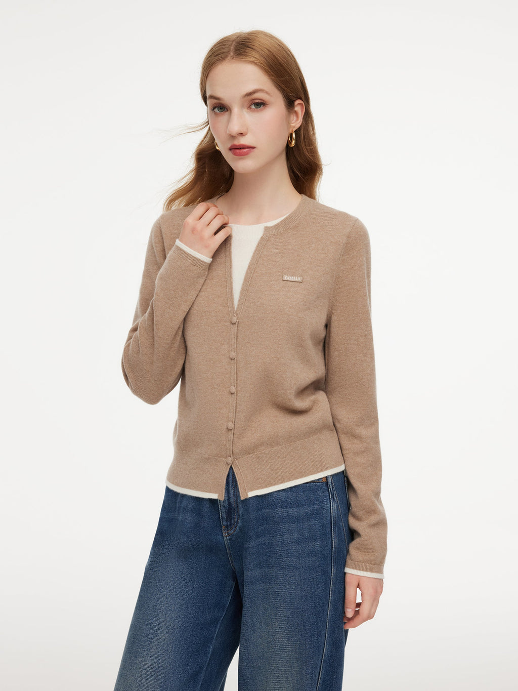 100% Wool Color Block Women Mock Layered Knit Top