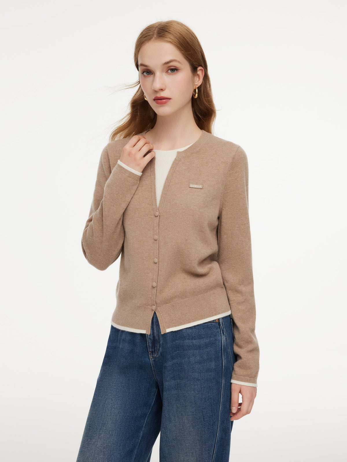 100% Wool Color Block Women Mock Layered Knit Top
