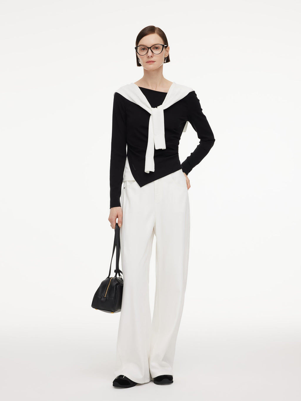Boat Neck Asymmetrical Hem Women Color Block Knit Top