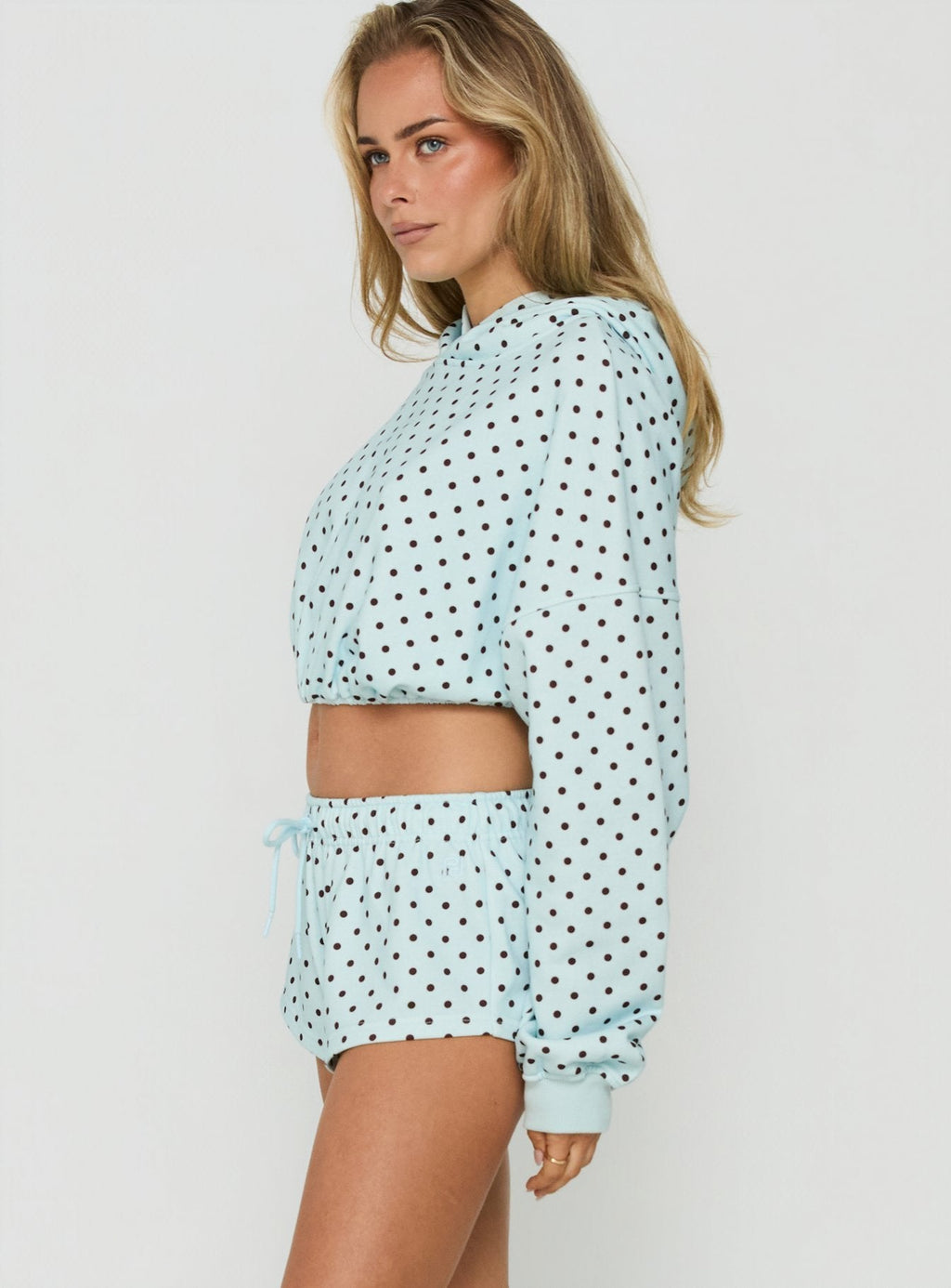 Mayse Bubble Hem Cropped Hoodie Blue Polka Dot