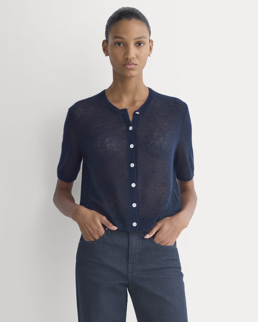 The Air Alpaca? Short-Sleeve Cardigan | Navy