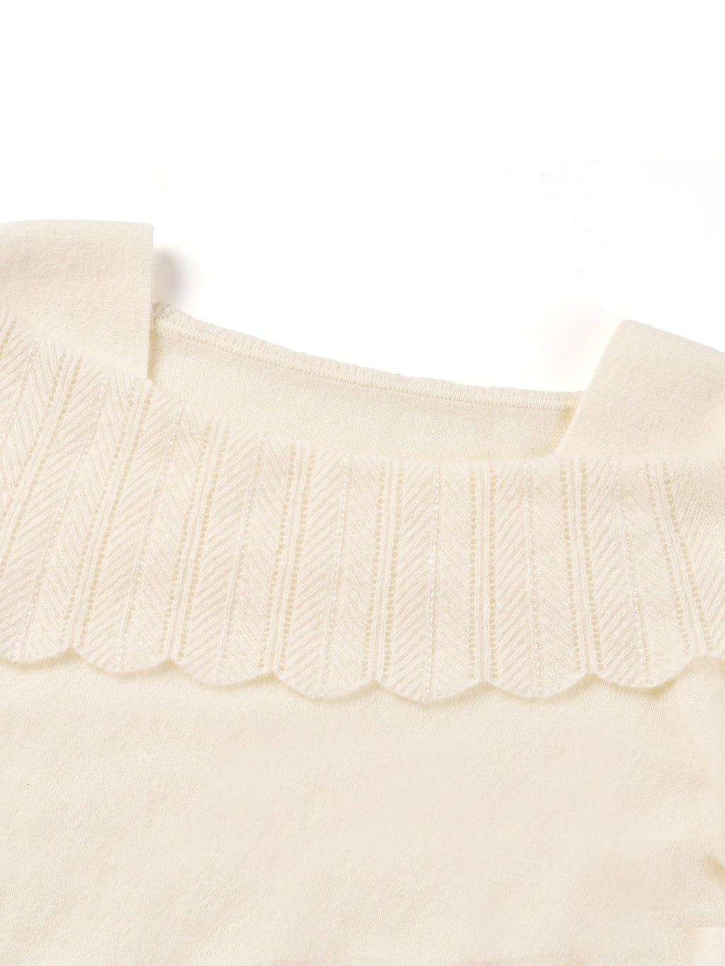 Wool Blend Rhinestone Scalloped Boat Neck Women Knit Top