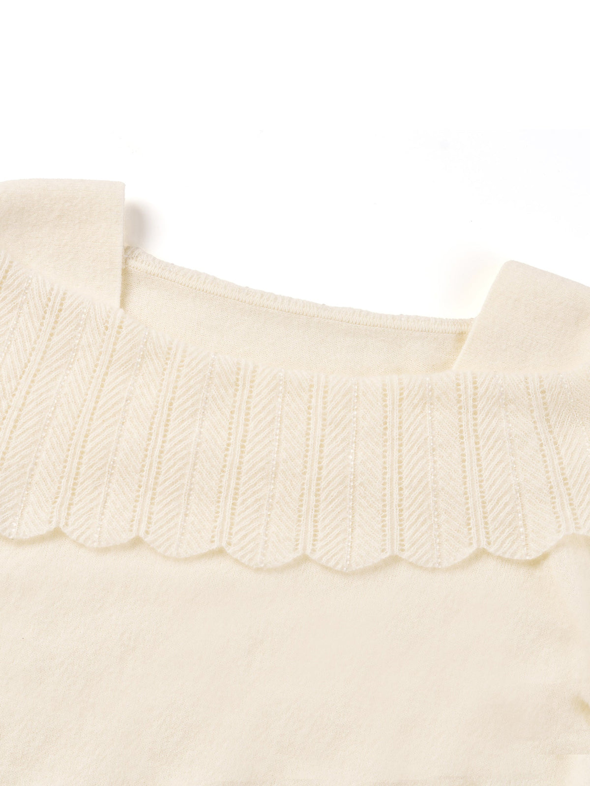 Wool Blend Rhinestone Scalloped Boat Neck Women Knit Top