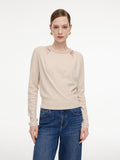 Tencel Wool Blend Beaded Neck Women Cut-Out Wrap Knit Top