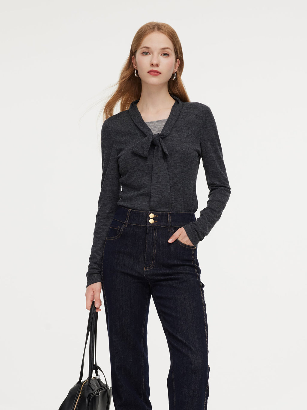 Wool Blend Mock-Layered Women Knit Top
