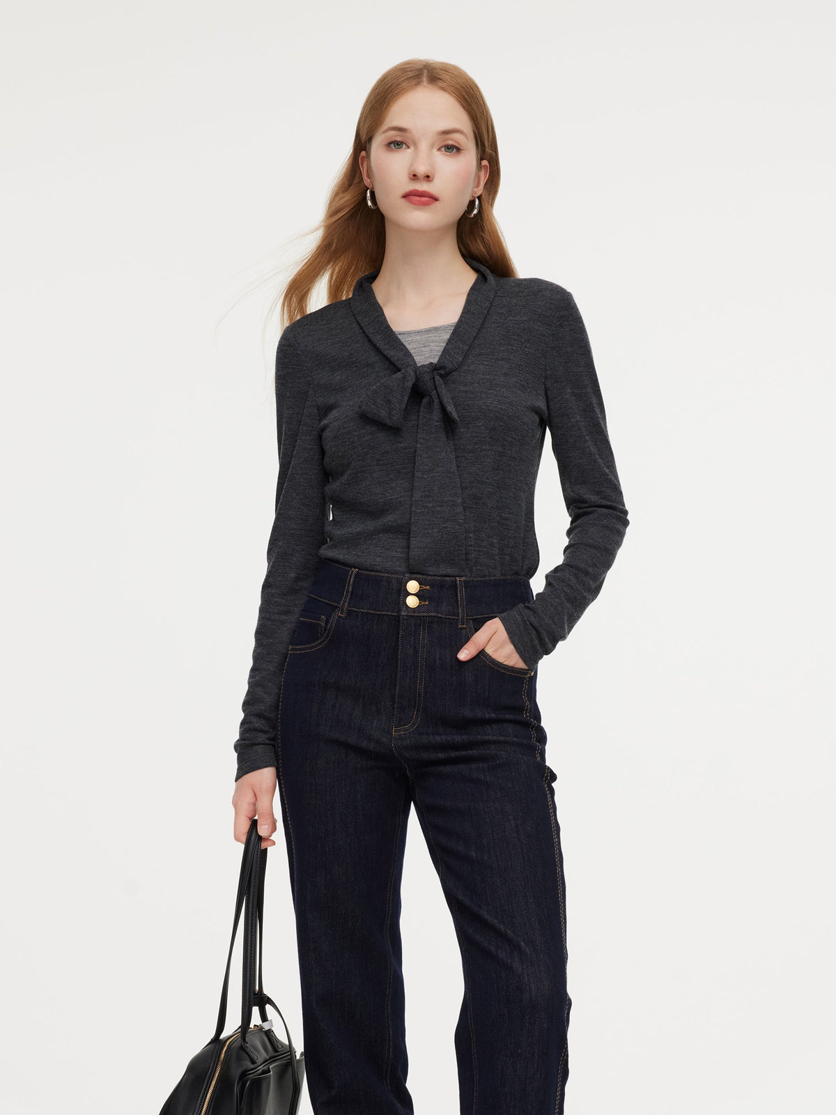 Wool Blend Mock-Layered Women Knit Top