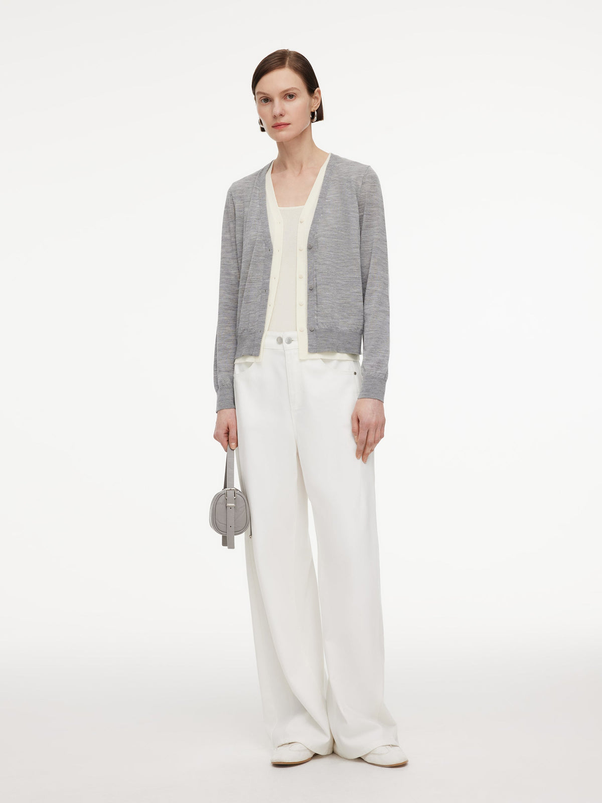 100% Wool V-Neck Women Mock-Layered Cardigan