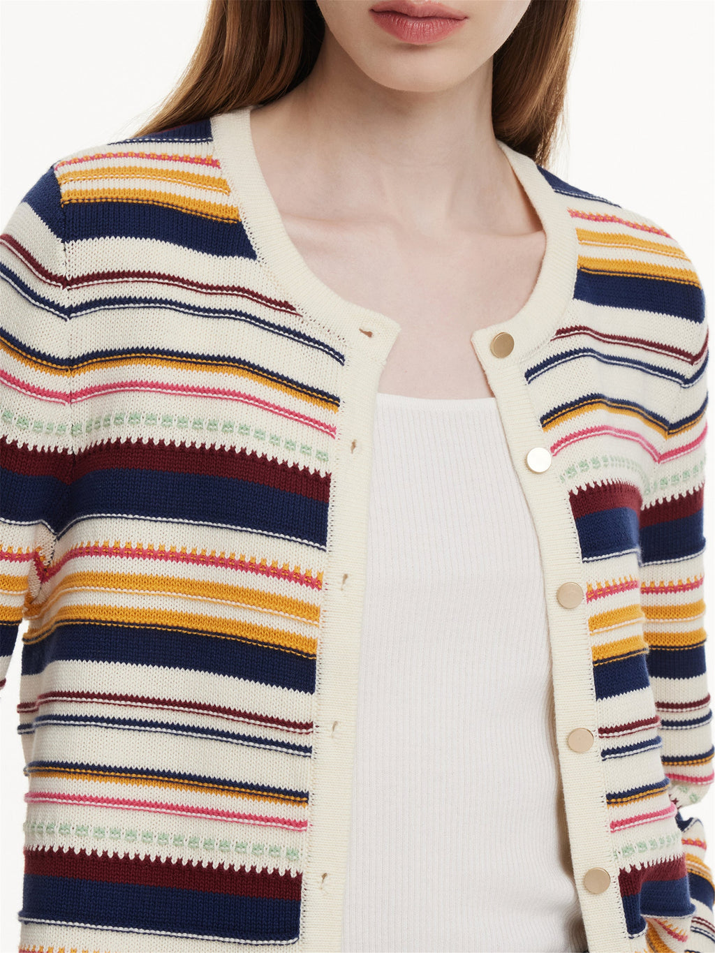 100% Cotton Multicolored Stripe Women Cardigan