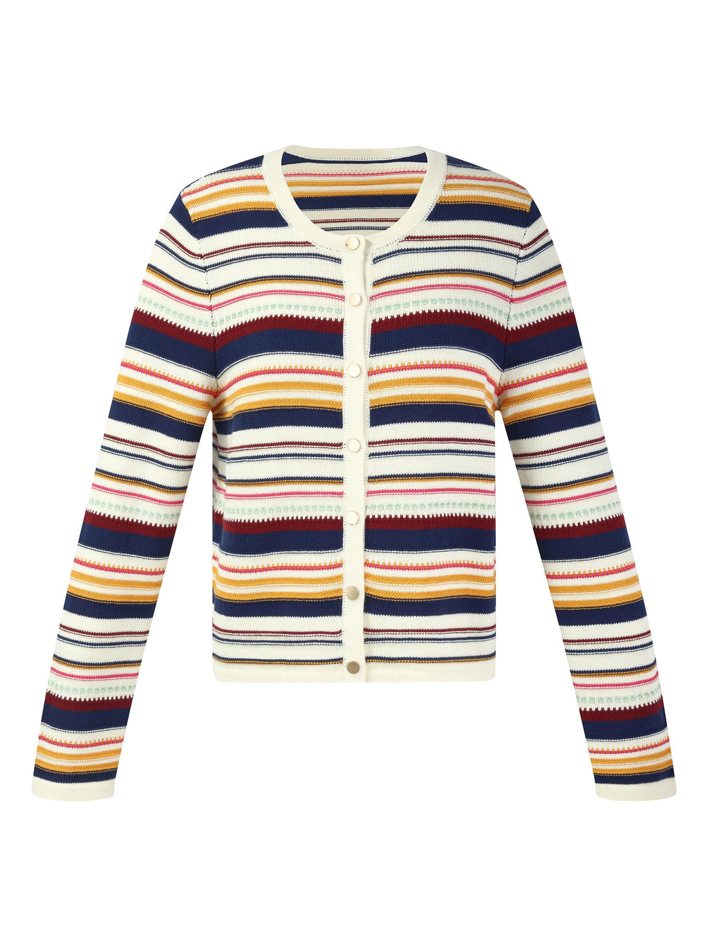 100% Cotton Multicolored Stripe Women Cardigan