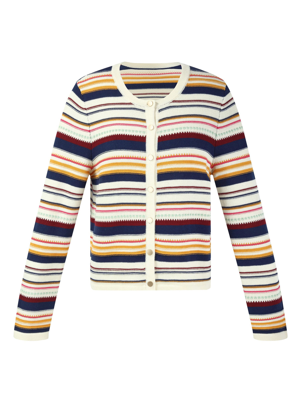 100% Cotton Multicolored Stripe Women Cardigan