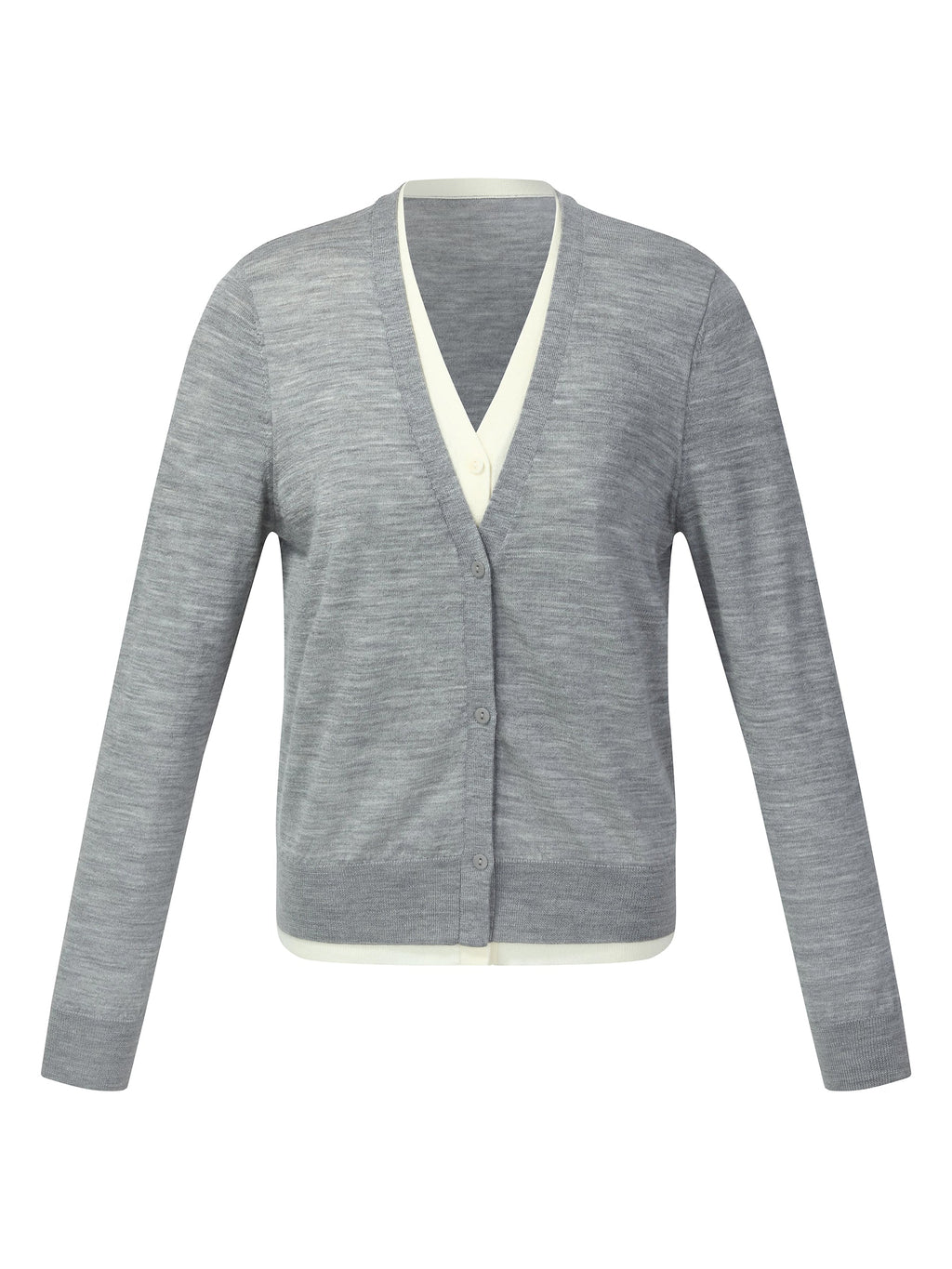 100% Wool V-Neck Women Mock-Layered Cardigan