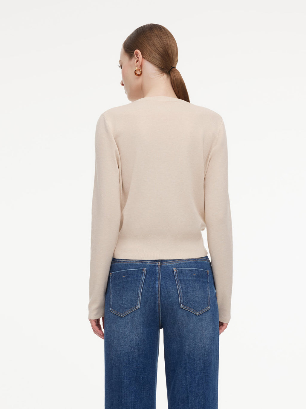 Tencel Wool Blend Beaded Neck Women Cut-Out Wrap Knit Top