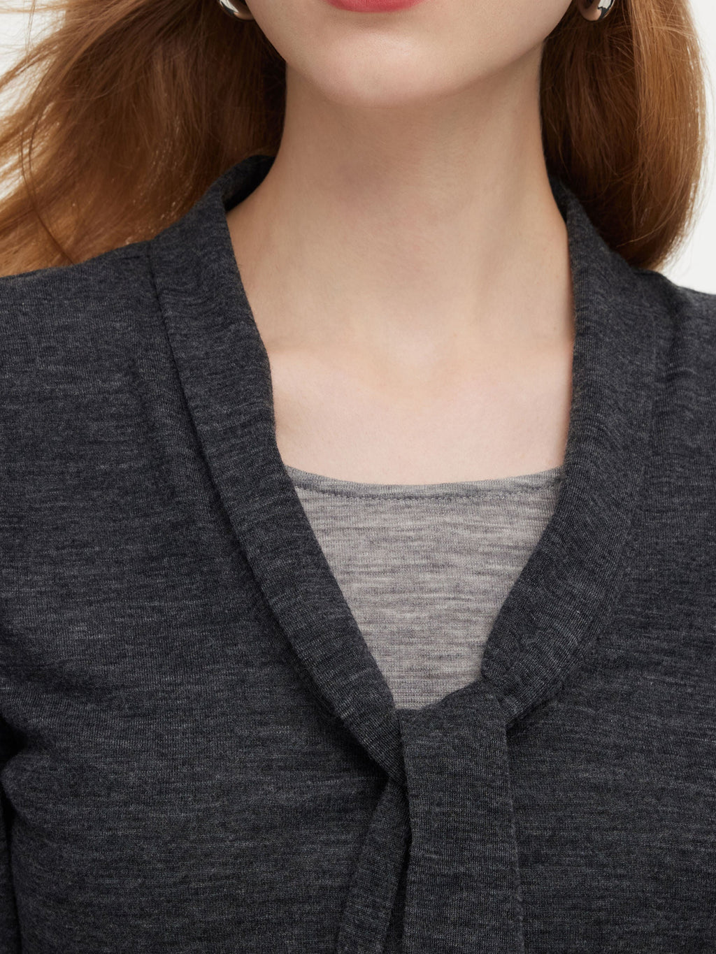 Wool Blend Mock-Layered Women Knit Top