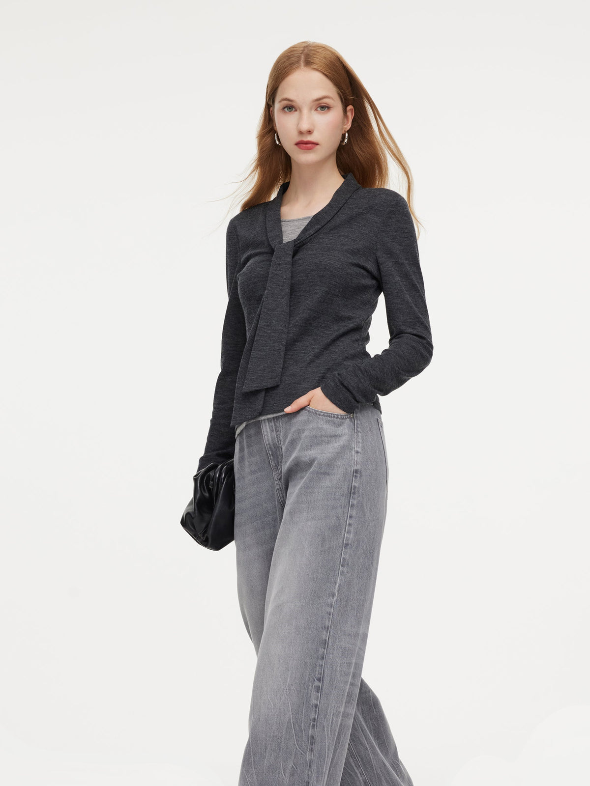 Wool Blend Mock-Layered Women Knit Top