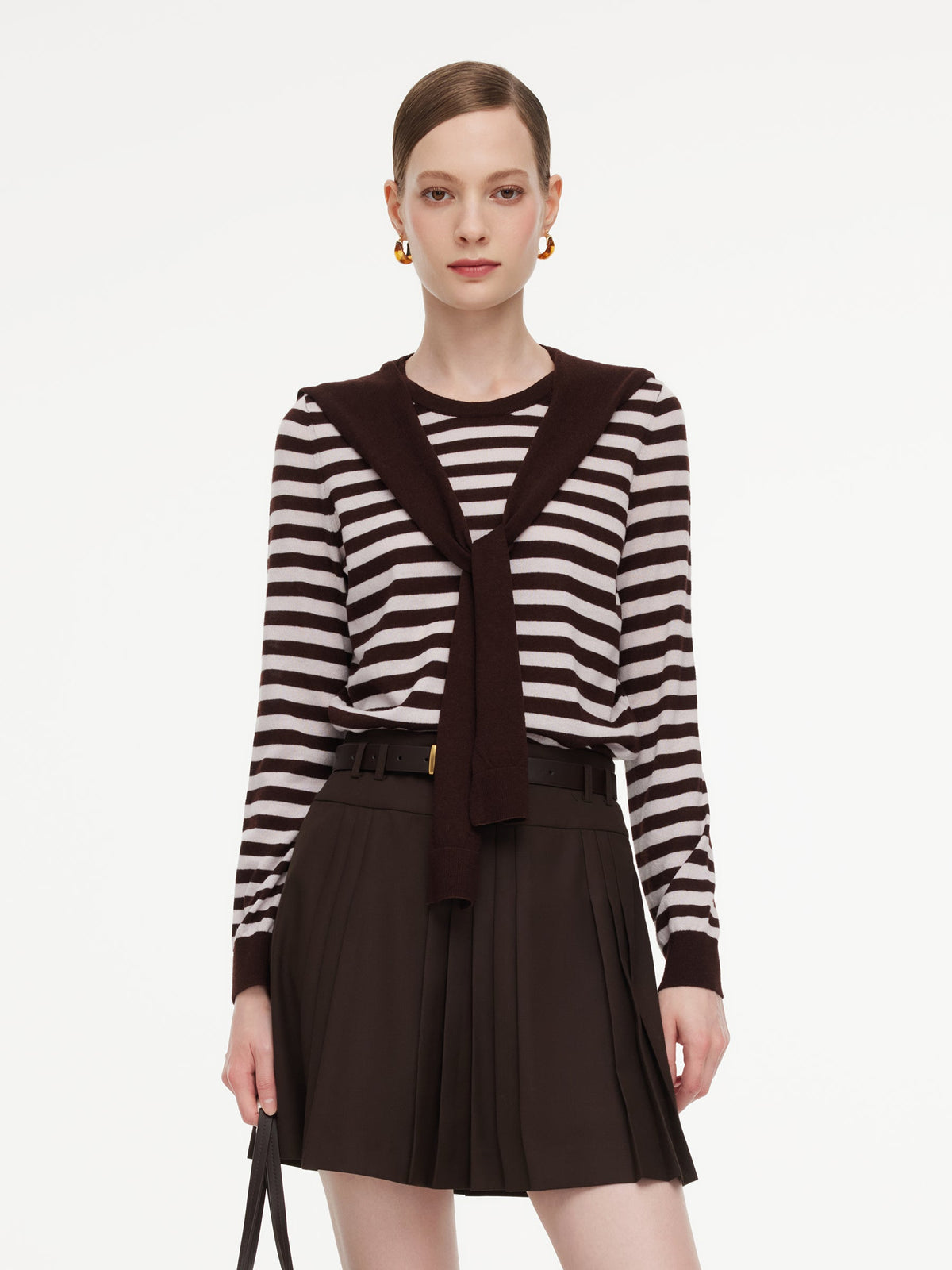 Wool Blend Stripe Women Knit Top With Detachable Sailor Collar