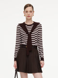 Wool Blend Stripe Women Knit Top With Detachable Sailor Collar