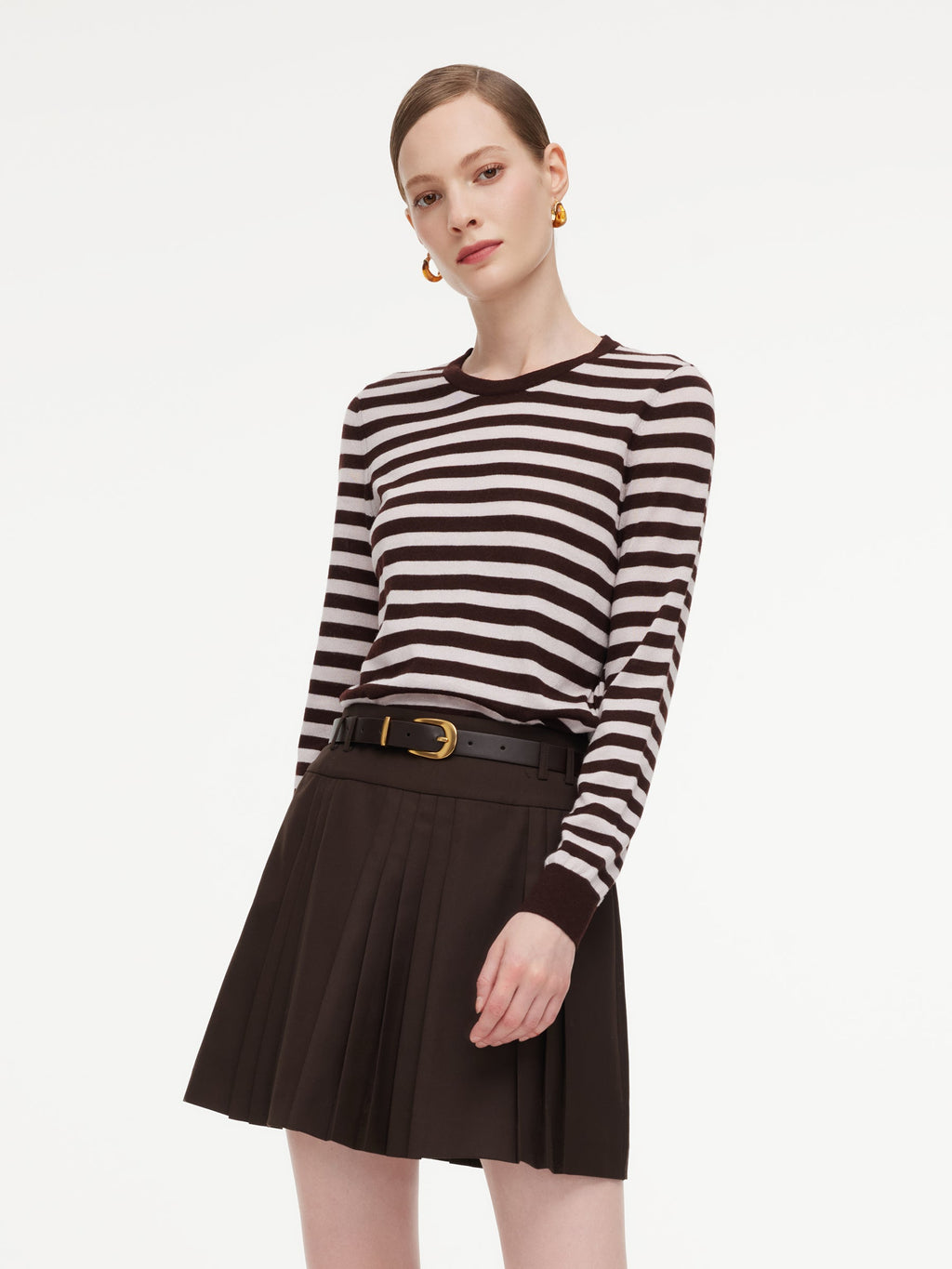 Wool Blend Stripe Women Knit Top With Detachable Sailor Collar