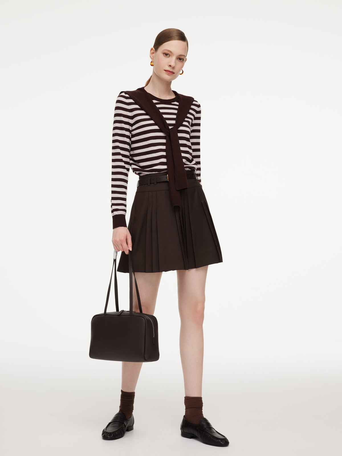 Wool Blend Stripe Women Knit Top With Detachable Sailor Collar