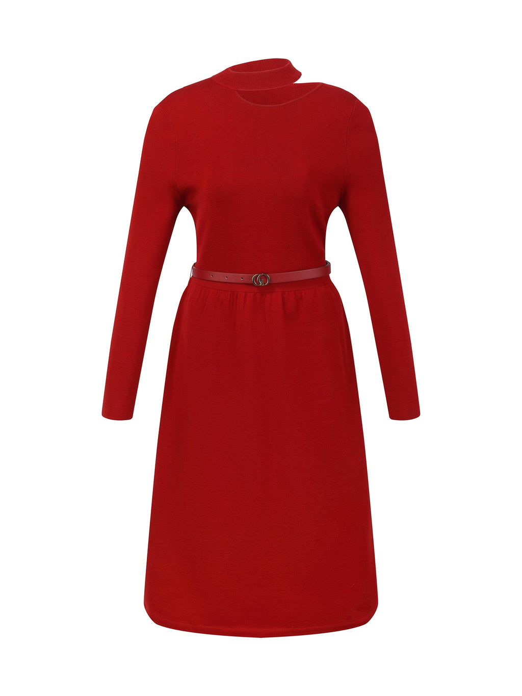 Lyocell Wool Blend Cut Out Women Knit Midi Dress With Belt