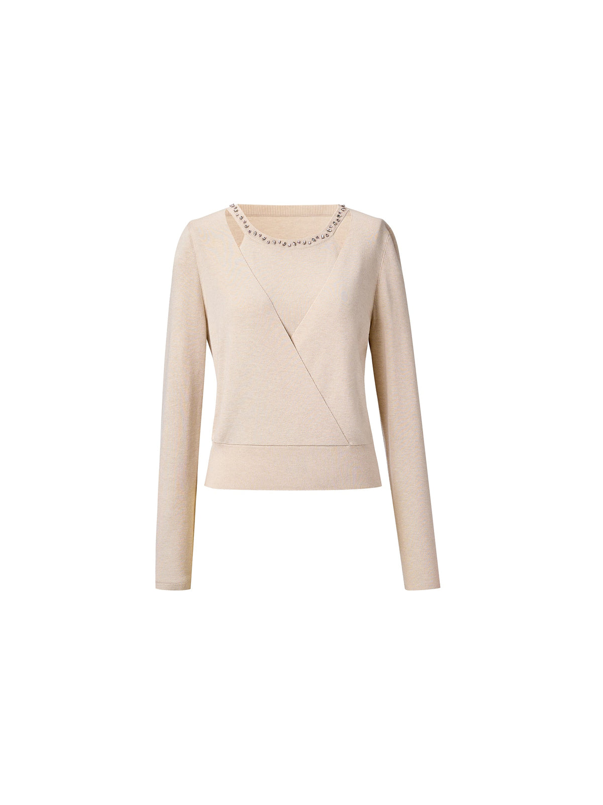 Tencel Wool Blend Beaded Neck Women Cut-Out Wrap Knit Top