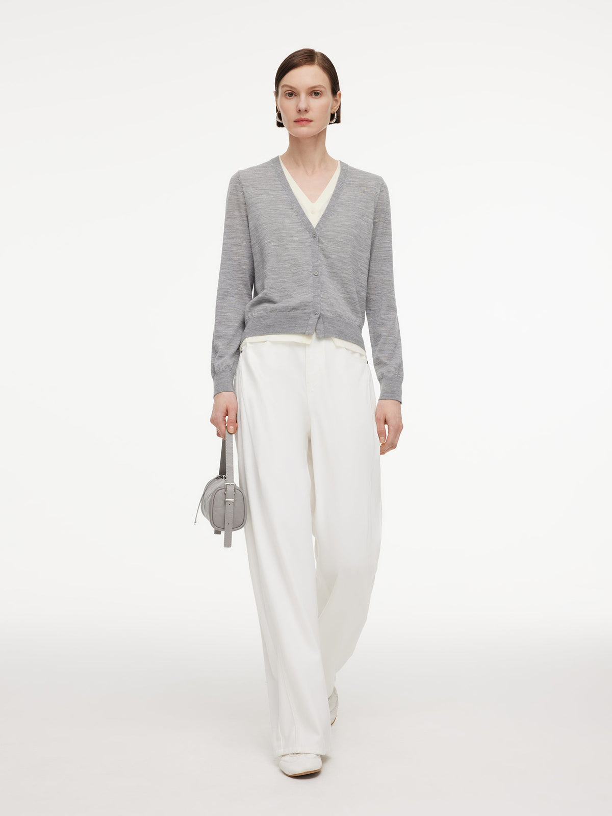 100% Wool V-Neck Women Mock-Layered Cardigan