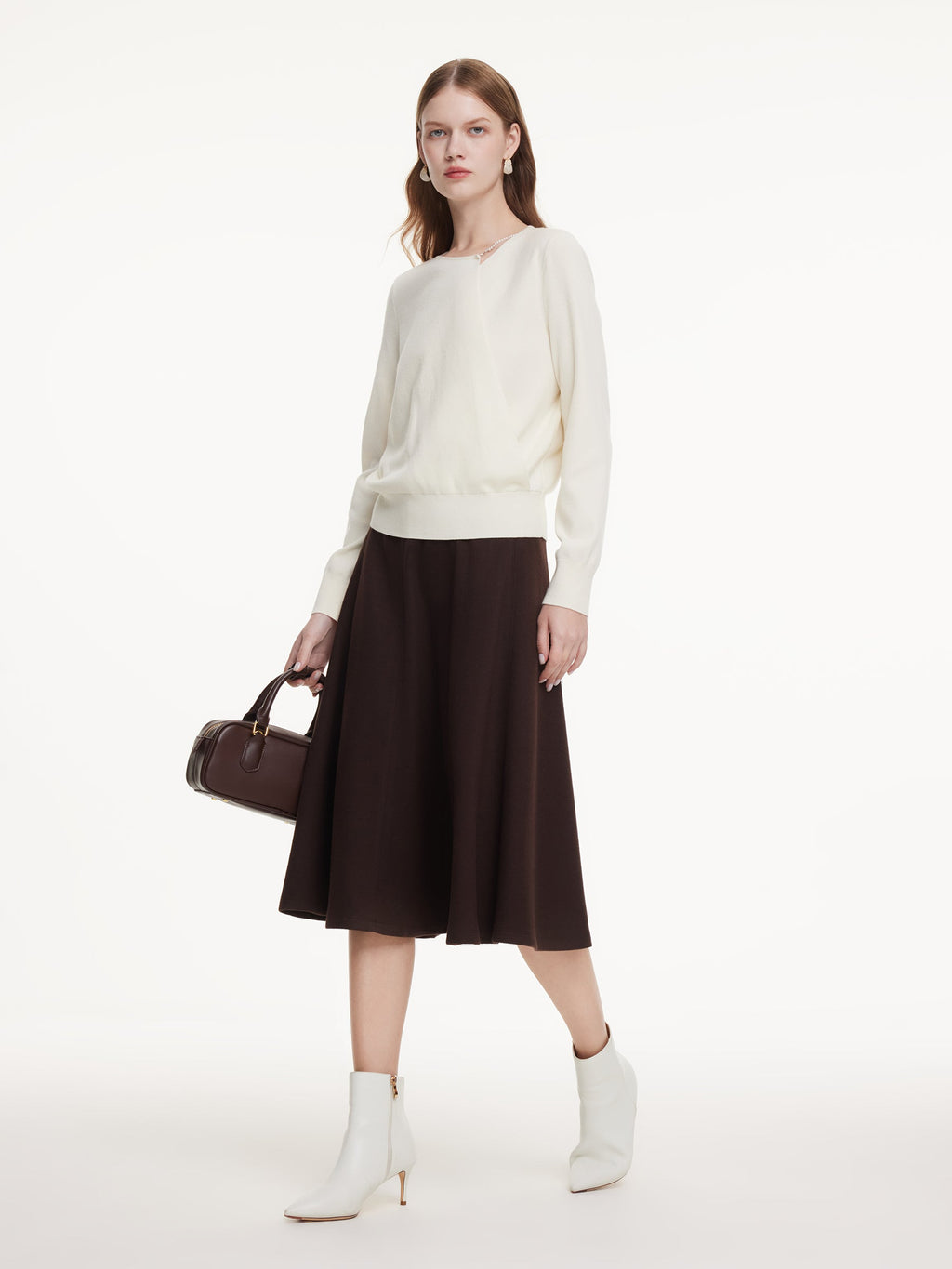 Lyocell Wool Blend Asymmetrical Neck Women Knit Top