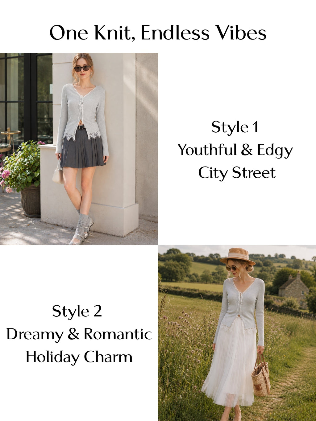 Lace Mock-Layered Women V-Neck Cardigan