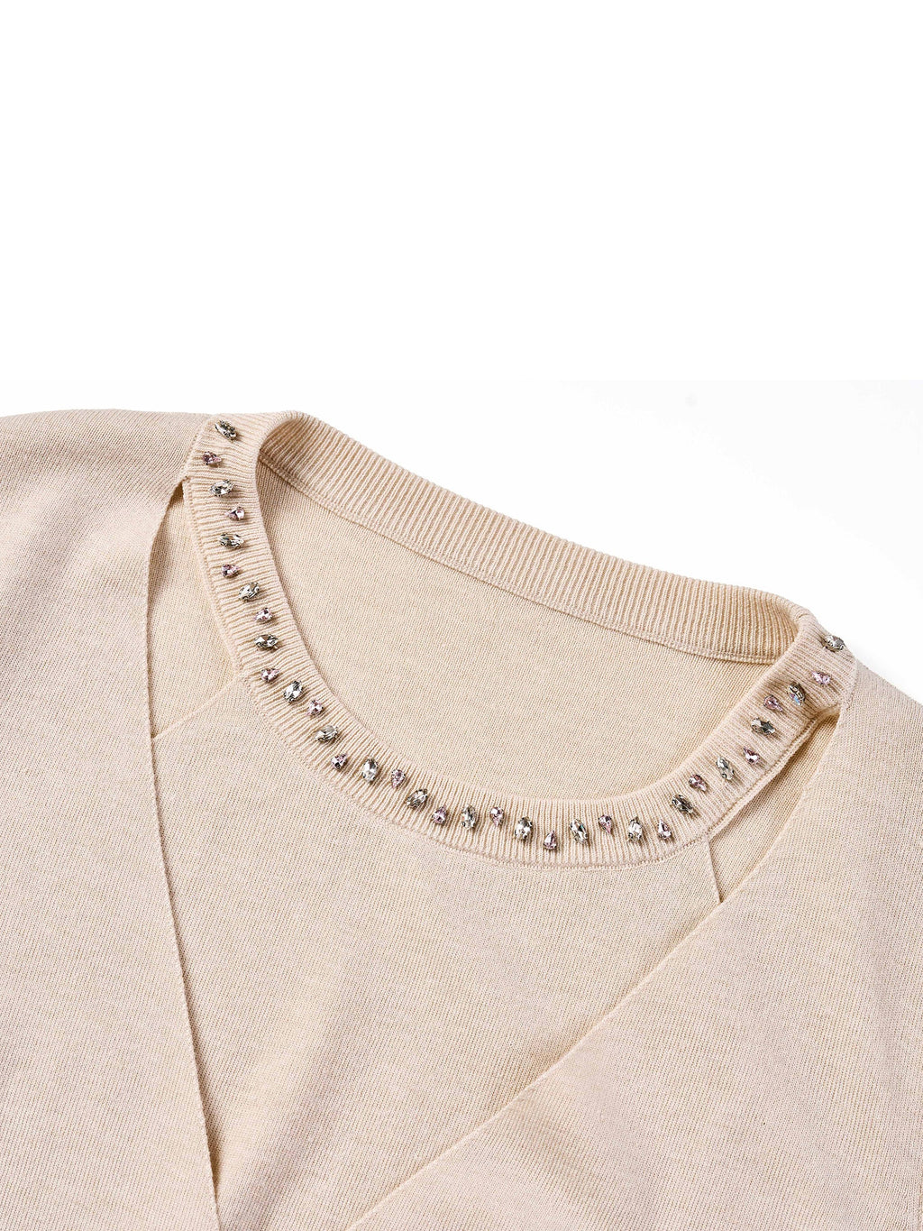 Tencel Wool Blend Beaded Neck Women Cut-Out Wrap Knit Top