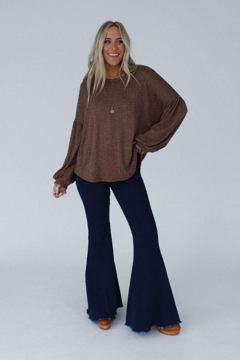The Nest Sweet Heart Balloon Sleeve Knit Sweater - Mocha - Pre Order