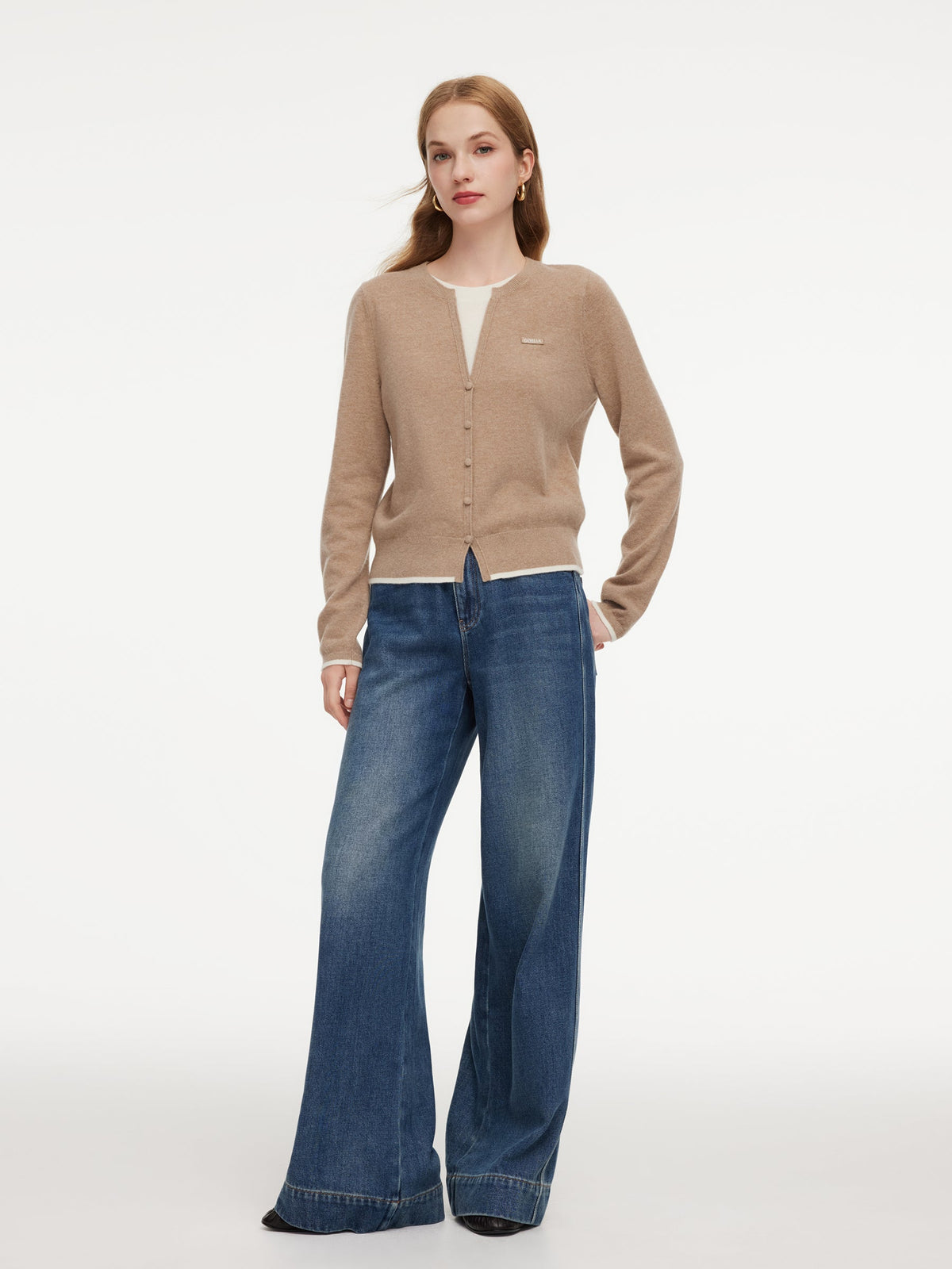 100% Wool Color Block Women Mock Layered Knit Top