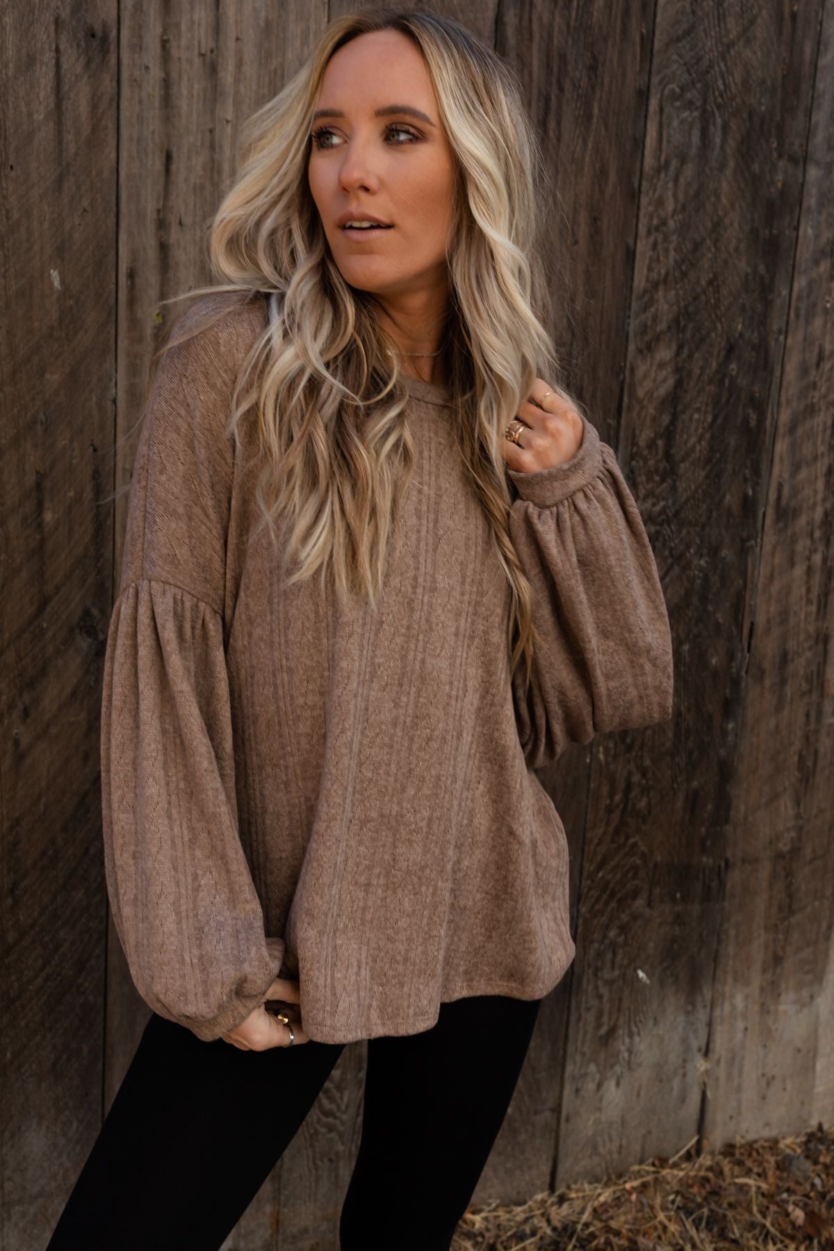 The Nest Sweet Heart Balloon Sleeve Knit Sweater - Mocha - Pre Order